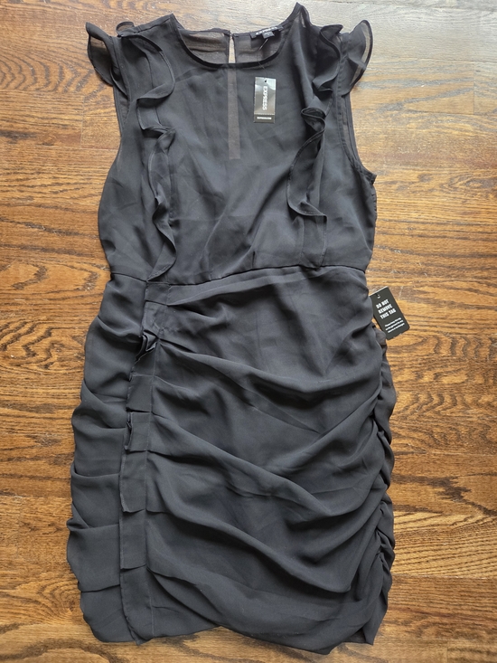 Express Dresses & Skirts - Express Black Ruched Ruffle Sheath Mini Dress NWT Size M